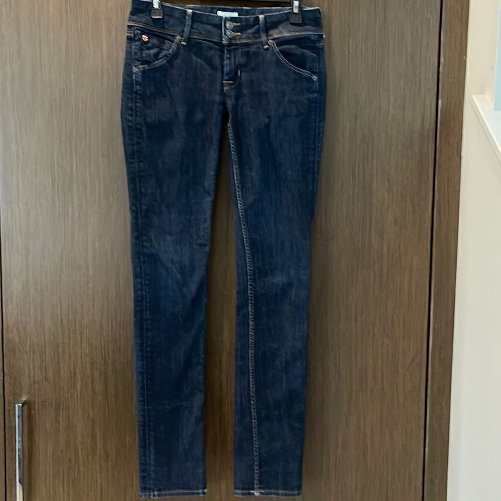 Hudson Collin Flap Picket skinny jeans. Dark rinse double button waistband. 26
